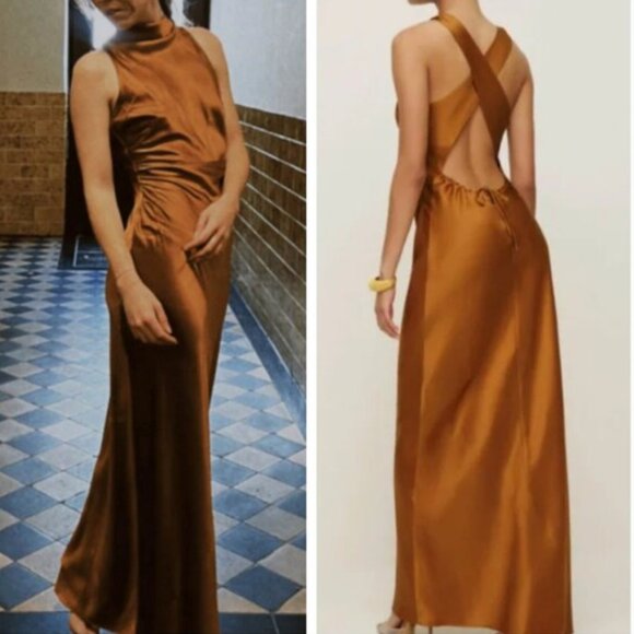 NEW Reformation Anaiis Silk Maxi Dress - Copper Orange Cocktail Holiday